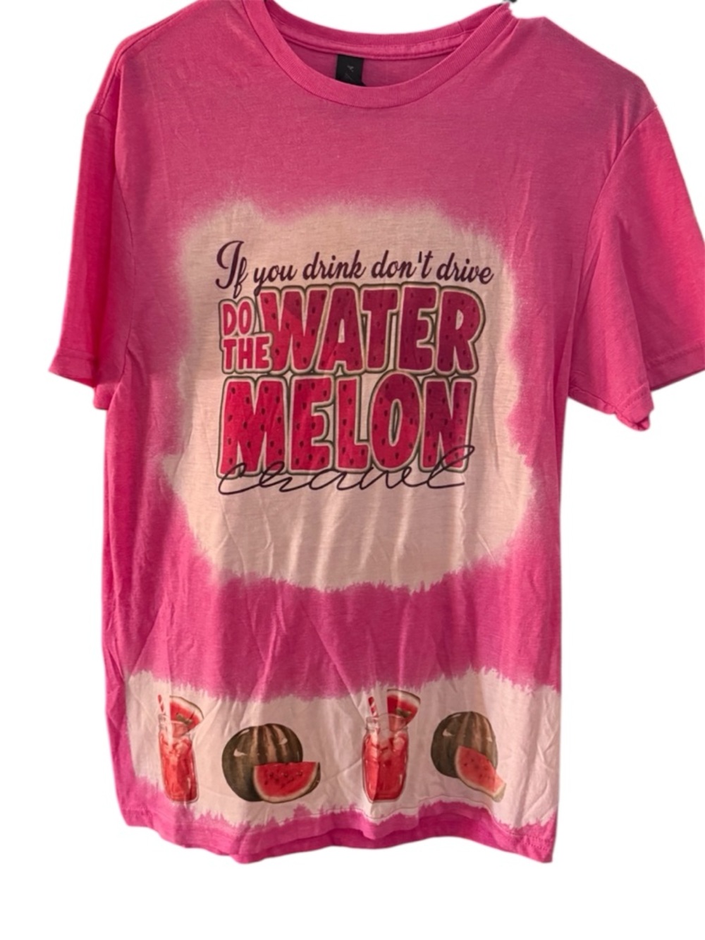 Gildan Pink to White watermelon crawl country Graphic bleached tee